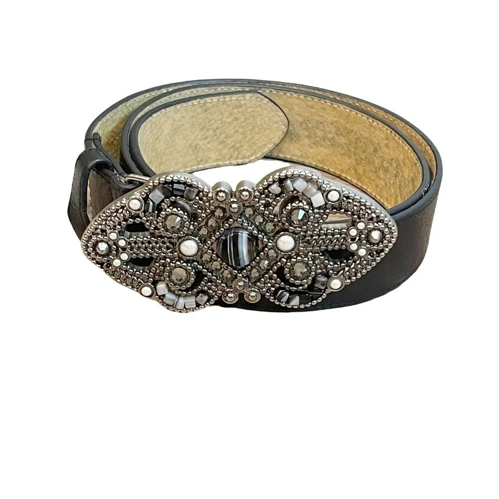 Leatherock Black Embellished Studded Buckle Genuine Leather Belt M34